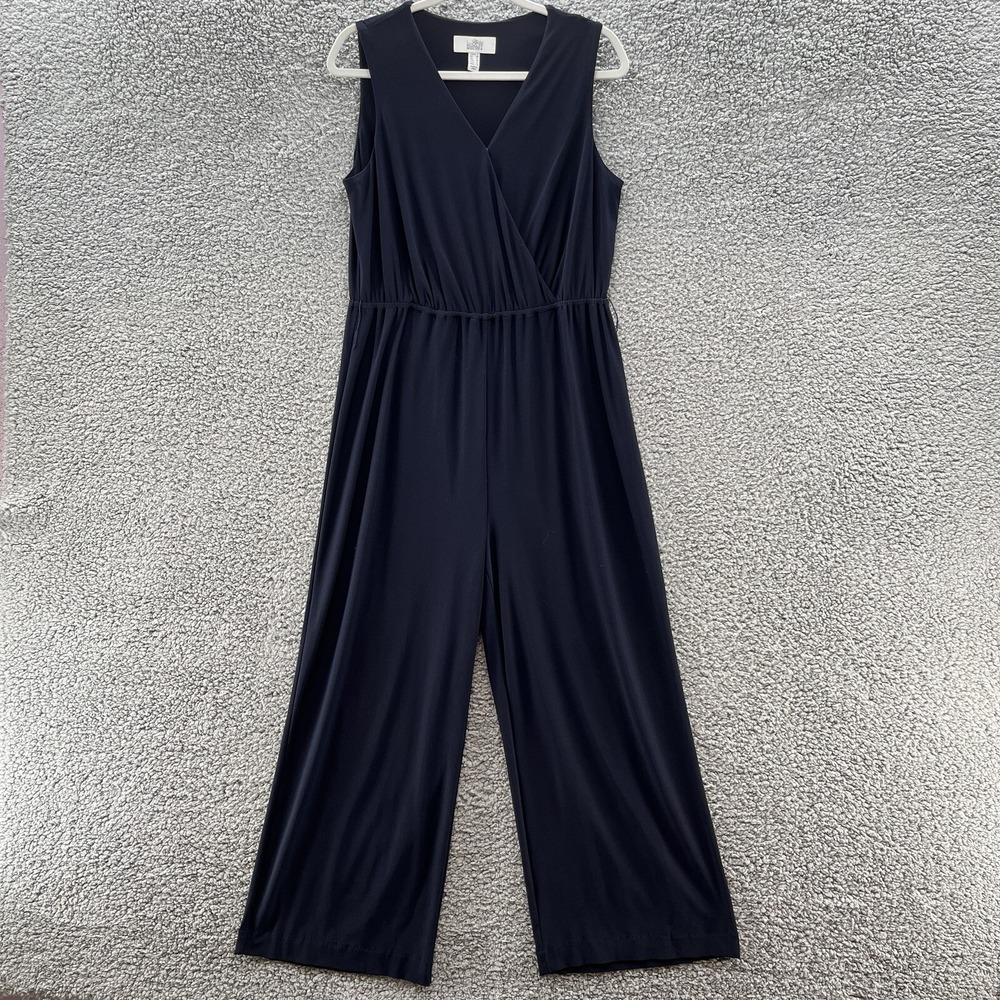 Belle Badgley Mischka Jumpsuit Women 8 Navy Stretch Jersey Wide Leg‎ Cocktail
